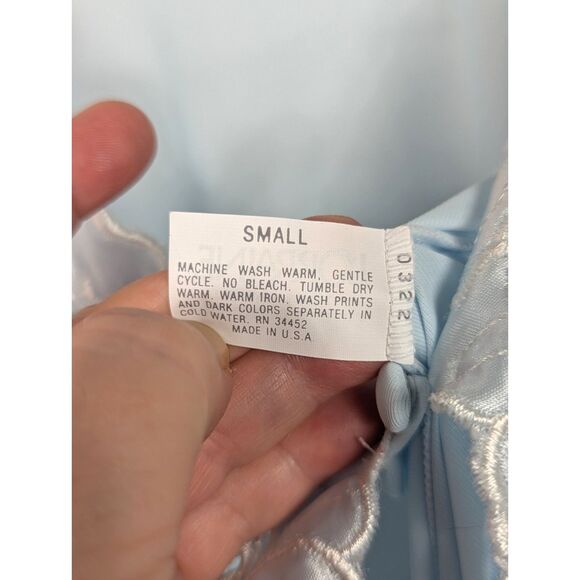 VINTAGE LORRAINE 80s/90 Nylon Maxi Night Gown USA Pale Blue Modest Cottage Small - Picture 8 of 8
